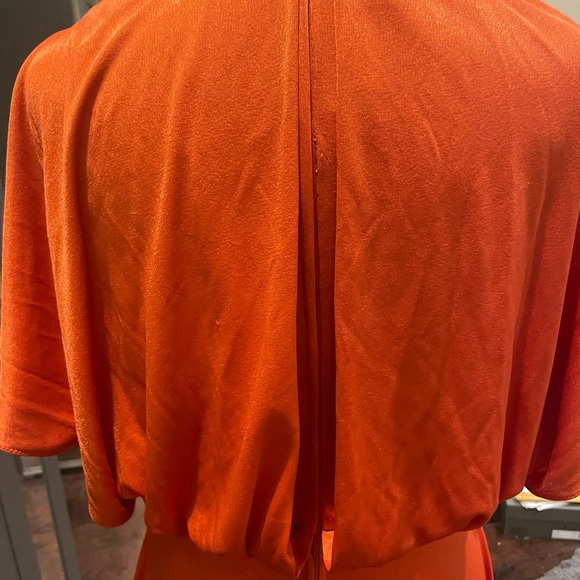 Vintage 1970’s Beautiful High Neck Orange Gown With Attached Overlay - Picture 4 of 12